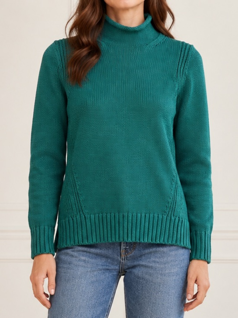 J. Crew Always The 1988 Rollneck Sweater L Emerald Green Cotton Heritage Preppy